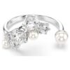 Anillo abierto Constella con perlas de cristal, cortes redondos, blanco, chapado en rodio Anillo abierto Constella con perlas de cristal, cortes redondos, blanco, chapado en rodio