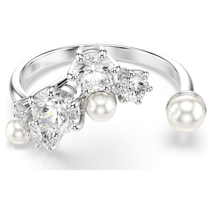 Anillo abierto Constella con perlas de cristal, cortes redondos, blanco, chapado en rodio Anillo abierto Constella con perlas de cristal, cortes redondos, blanco, chapado en rodio