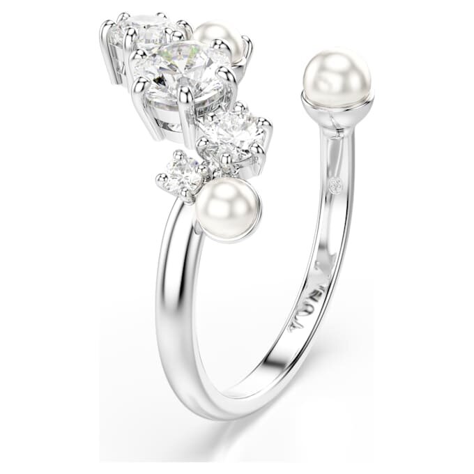 Anillo abierto Constella con perlas de cristal, cortes redondos, blanco, chapado en rodio Anillo abierto Constella con perlas de cristal, cortes redondos, blanco, chapado en rodio