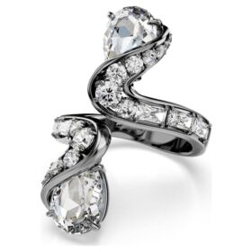 Anillo abierto «Feather» de la colección Vienna, blanco, chapado en rutenio