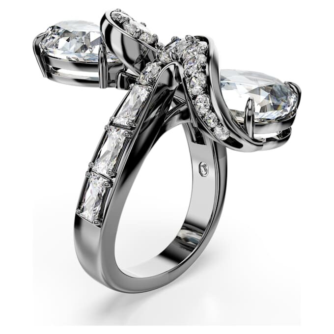 Anillo abierto «Feather» de la colección Vienna, blanco, chapado en rutenio Anillo abierto «Feather» de la colección Vienna, blanco, chapado en rutenio
