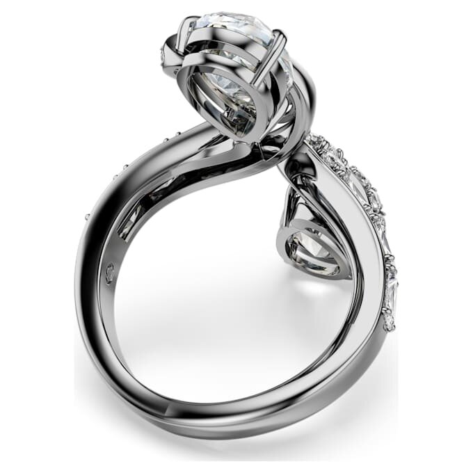 Anillo abierto «Feather» de la colección Vienna, blanco, chapado en rutenio Anillo abierto «Feather» de la colección Vienna, blanco, chapado en rutenio