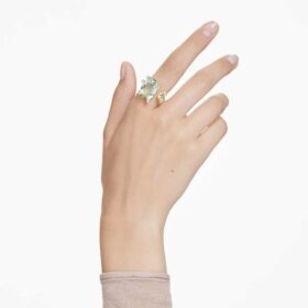 Anillo abierto Gema con cortes mixtos, multicolor, chapado en tono dorado