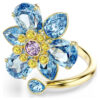 Anillo abierto Idyllia con cortes mixtos, flor, azul, chapado en tono dorado Anillo abierto Idyllia con cortes mixtos, flor, azul, chapado en tono dorado