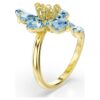Anillo abierto Idyllia con cortes mixtos, flor, azul, chapado en tono dorado Anillo abierto Idyllia con cortes mixtos, flor, azul, chapado en tono dorado