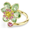 Anillo abierto Idyllia con cortes mixtos, flor, verde, chapado en tono dorado Anillo abierto Idyllia con cortes mixtos, flor, verde, chapado en tono dorado