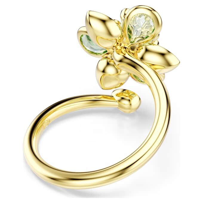 Anillo abierto Idyllia con cortes mixtos, flor, verde, chapado en tono dorado Anillo abierto Idyllia con cortes mixtos, flor, verde, chapado en tono dorado