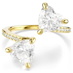 Anillo abierto Mesmera con corte de corazón, pavé, blanco, chapado en tono dorado