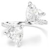 Anillo abierto Mesmera con corte en forma de corazón, pavé, blanco, chapado en rodio