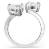 Anillo abierto Mesmera con corte en forma de corazón, pavé, blanco, chapado en rodio
