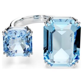 Anillo abierto Millenia con corte octogonal, azul, chapado en rodio