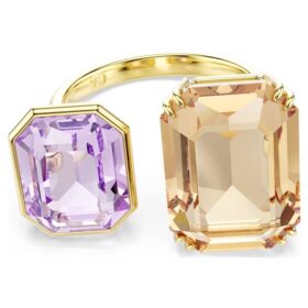 Anillo abierto Millenia con corte octogonal, multicolor, chapado en tono dorado