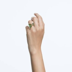 Anillo abierto Millenia con corte octogonal, verde, chapado en tono dorado