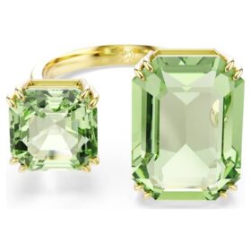 Anillo abierto Millenia con corte octogonal, verde, chapado en tono dorado