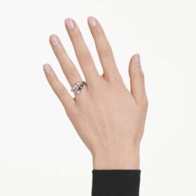 Anillo abierto Sublima con cortes mixtos, blanco, chapado en rutenio