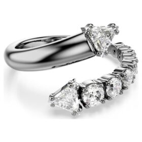 Anillo abierto Sublima con cortes mixtos, blanco, chapado en rutenio
