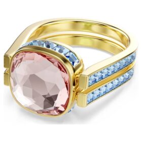 Anillo Chroma con corte tipo cojín, multicolor, chapado en tono dorado