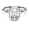 Anillo con bisel octogonal, diamantes cultivados en laboratorio de 2,0 ct en total, forma octogonal, oro blanco de 14K