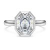 Anillo con bisel octogonal, diamantes cultivados en laboratorio de 2,0 ct en total, forma octogonal, oro blanco de 14K