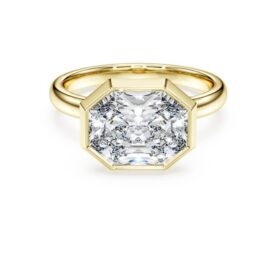 Anillo con engaste octogonal, diamantes cultivados en laboratorio, 3,0 Ct en total, forma octogonal, oro amarillo de 14K Anillo con engaste octogonal, diamantes cultivados en laboratorio, 3,0 Ct en total, forma octogonal, oro amarillo de 14K
