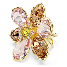 Anillo con motivo Idyllia, cortes mixtos, flor, multicolor, chapado en tono dorado Anillo con motivo Idyllia, cortes mixtos, flor, multicolor, chapado en tono dorado