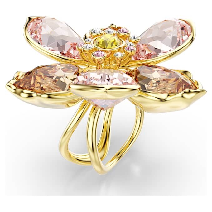 Anillo con motivo Idyllia, cortes mixtos, flor, multicolor, chapado en tono dorado Anillo con motivo Idyllia, cortes mixtos, flor, multicolor, chapado en tono dorado