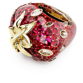 Anillo con motivo Idyllia, cortes mixtos, fresa, rojo, chapado en tono dorado Anillo con motivo Idyllia, cortes mixtos, fresa, rojo, chapado en tono dorado