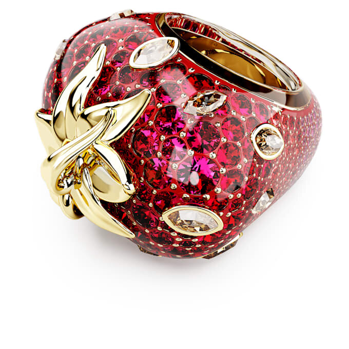 Anillo con motivo Idyllia, cortes mixtos, fresa, rojo, chapado en tono dorado Anillo con motivo Idyllia, cortes mixtos, fresa, rojo, chapado en tono dorado