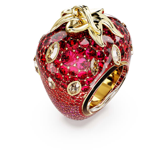Anillo con motivo Idyllia, cortes mixtos, fresa, rojo, chapado en tono dorado Anillo con motivo Idyllia, cortes mixtos, fresa, rojo, chapado en tono dorado