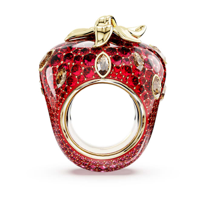 Anillo con motivo Idyllia, cortes mixtos, fresa, rojo, chapado en tono dorado Anillo con motivo Idyllia, cortes mixtos, fresa, rojo, chapado en tono dorado