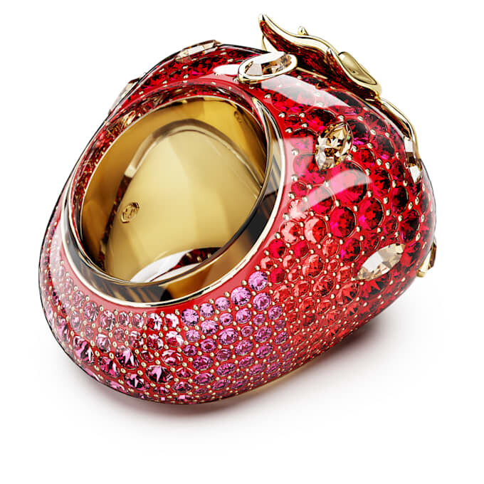 Anillo con motivo Idyllia, cortes mixtos, fresa, rojo, chapado en tono dorado Anillo con motivo Idyllia, cortes mixtos, fresa, rojo, chapado en tono dorado