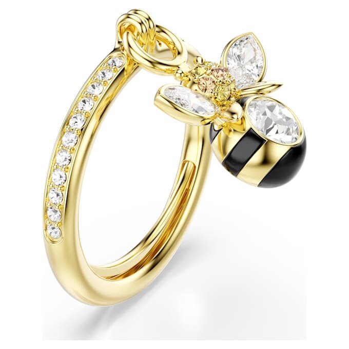 Anillo con motivo Idyllia de cortes mixtos, abeja, multicolor, chapado en tono dorado Anillo con motivo Idyllia de cortes mixtos, abeja, multicolor, chapado en tono dorado