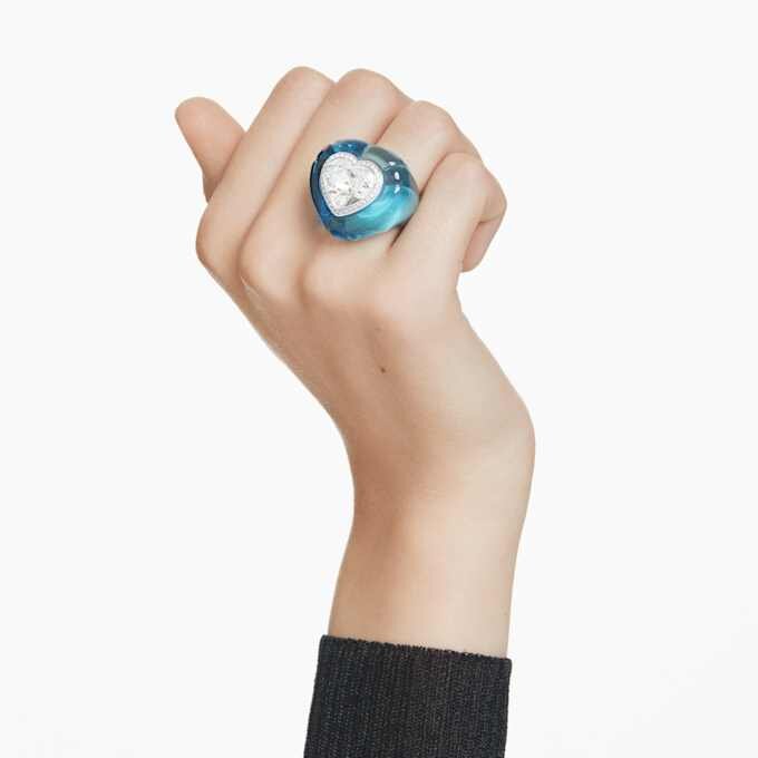 Anillo de cóctel Dulcis con corte de corazón, pavé, corazón, azul Anillo de cóctel Dulcis con corte de corazón, pavé, corazón, azul