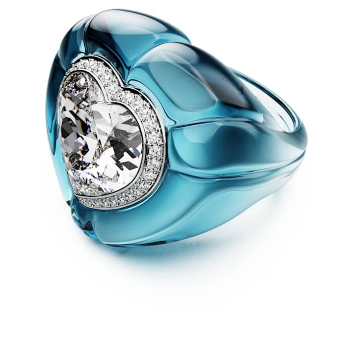 Anillo de cóctel Dulcis con corte de corazón, pavé, corazón, azul Anillo de cóctel Dulcis con corte de corazón, pavé, corazón, azul