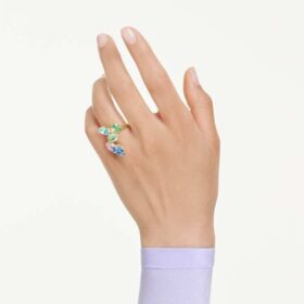 Anillo de cóctel Gema con cortes mixtos, multicolor, chapado en tono dorado