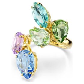 Anillo de cóctel Gema con cortes mixtos, multicolor, chapado en tono dorado