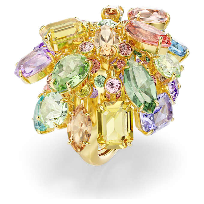 Anillo de cóctel Gema con cortes mixtos, multicolor, chapado en tono dorado Anillo de cóctel Gema con cortes mixtos, multicolor, chapado en tono dorado
