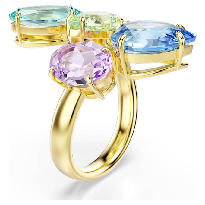 Anillo de cóctel Gema con cortes mixtos, multicolor, chapado en tono dorado Anillo de cóctel Gema con cortes mixtos, multicolor, chapado en tono dorado