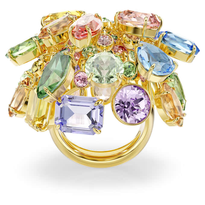 Anillo de cóctel Gema con cortes mixtos, multicolor, chapado en tono dorado Anillo de cóctel Gema con cortes mixtos, multicolor, chapado en tono dorado