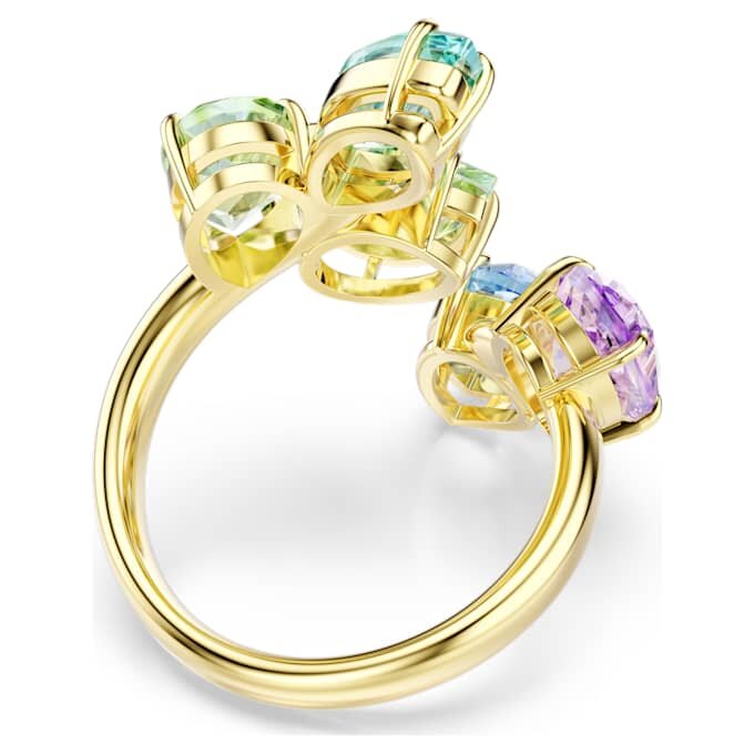 Anillo de cóctel Gema con cortes mixtos, multicolor, chapado en tono dorado Anillo de cóctel Gema con cortes mixtos, multicolor, chapado en tono dorado