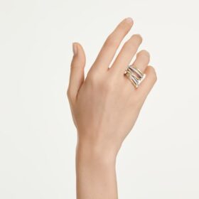 Anillo de cóctel Hyperbola, corte redondo, blanco, acabado de metales mixtos
