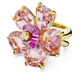 Anillo de cóctel Idyllia Flower, rosa, chapado en tono dorado