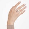 Anillo de cóctel Matrix con perla de cristal, corte redondo, blanco, chapado en rodio