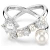 Anillo de cóctel Matrix con perla de cristal, corte redondo, blanco, chapado en rodio