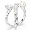Anillo de cóctel Matrix con perla de cristal, corte redondo, blanco, chapado en rodio