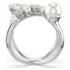 Anillo de cóctel Matrix con perla de cristal, corte redondo, blanco, chapado en rodio