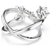 Anillo de cóctel Matrix con perla de cristal, corte redondo, blanco, chapado en rodio