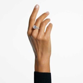 Anillo de cóctel Stilla, corte cuadrado, pavé, blanco, chapado en rodio