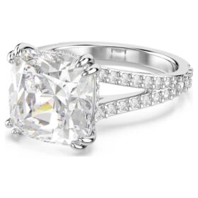 Anillo de cóctel Stilla, corte cuadrado, pavé, blanco, chapado en rodio