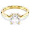 Anillo de cóctel Stilla, corte redondo, blanco, chapado en tono dorado